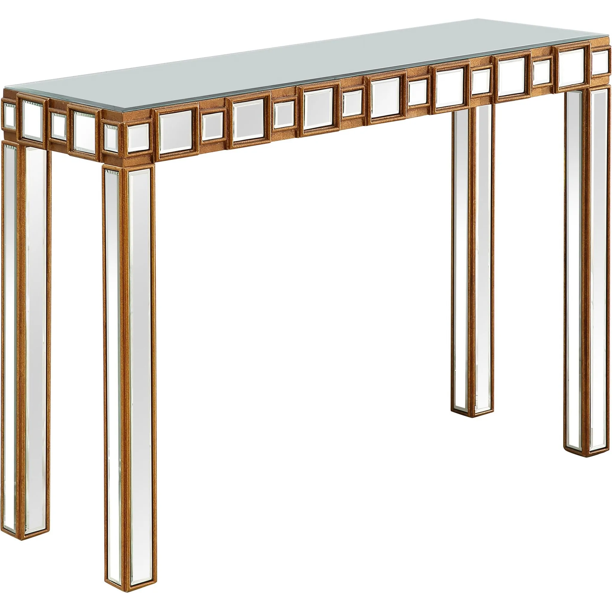 43" Gold And Silver Mirrored Glass Console Table