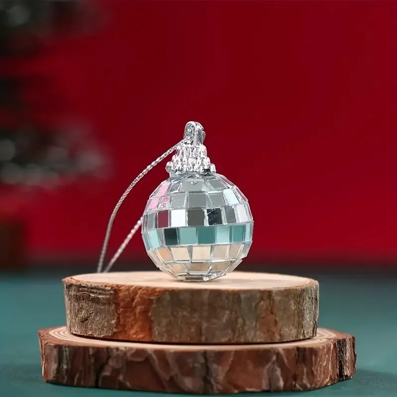 4CM 12 PCS Mirror Disco 4D Christmas Ball Silver Christmas Tree Hanging Ornaments for Wedding Party Dance Music Festival Home Decorat