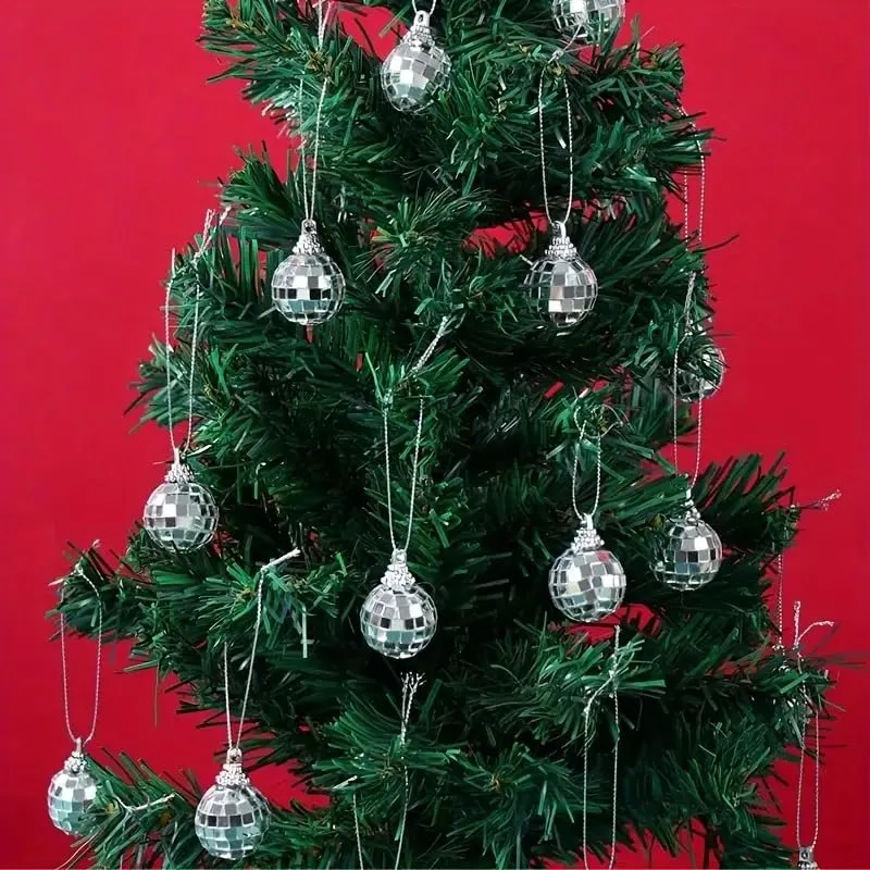 4CM 12 PCS Mirror Disco 4D Christmas Ball Silver Christmas Tree Hanging Ornaments for Wedding Party Dance Music Festival Home Decorat