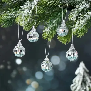 4CM 12 PCS Mirror Disco 4D Christmas Ball Silver Christmas Tree Hanging Ornaments for Wedding Party Dance Music Festival Home Decorat