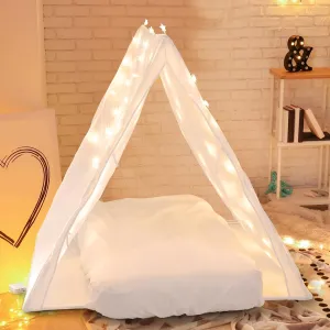 5 Pcs Sleepover Tent Set for Kids Includes Teepee Tent Inflatable Airbed (with Air Pump) 2 Fitted Sheets Star Lights String, Kids Travel Bed Inflatable for Girls Boys Indoor Outdoor