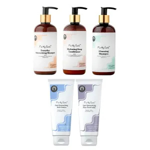 5 Steps Moisture Pack with Cleansing Shampoo, Everyday Moisturizing Shampoo, Hydrating Deep Conditioner, Flax Seed Gelly And Hair Butter For Curly And Wavy Hair - 39.45 Fl Oz
