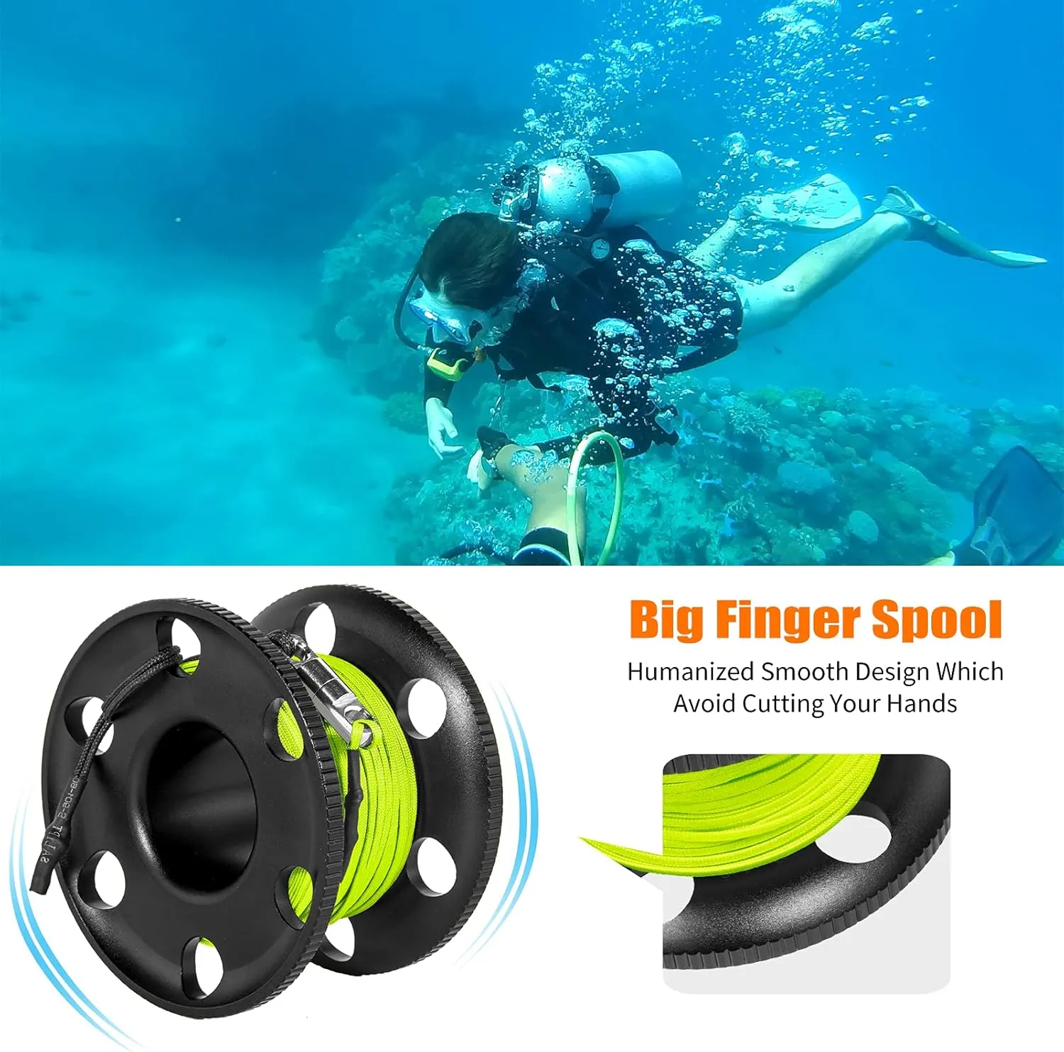 5FT/6FT Diving Surface Marker Buoy (SMB), Signal Tube Safety Sausage with 100FT Aluminum Big Finger Spool Reel and Double Ended Hook Clip for Underwater Scuba Diving Snorkeling