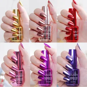 6 Colors Metallic Nail Polish Mirror Nail Polish Reflective Manicure Mirror Effect Glossy Nail Lacquer Nail Art Set 18ML