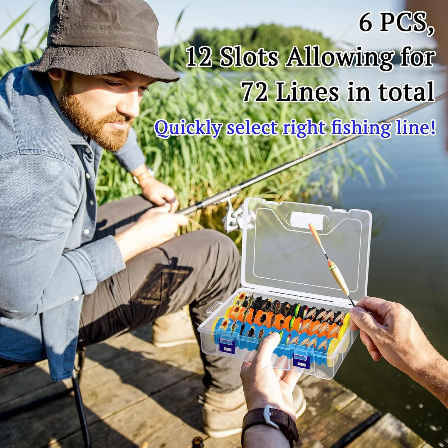 6 Pcs Snell Hook Holder Fishing Leader Storage Leader Holders with 72 Line Slots Organizer Fishing Storage Tackle Organizer and Keeper Rigger for Walleye Catfish