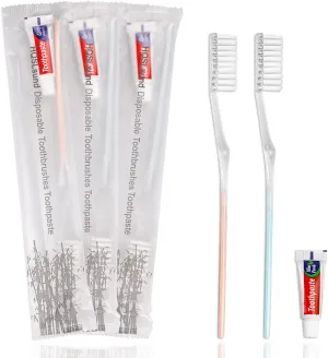 60 Pack Disposable Toothbrushes with Toothpaste Individually Wrapped (2colors)