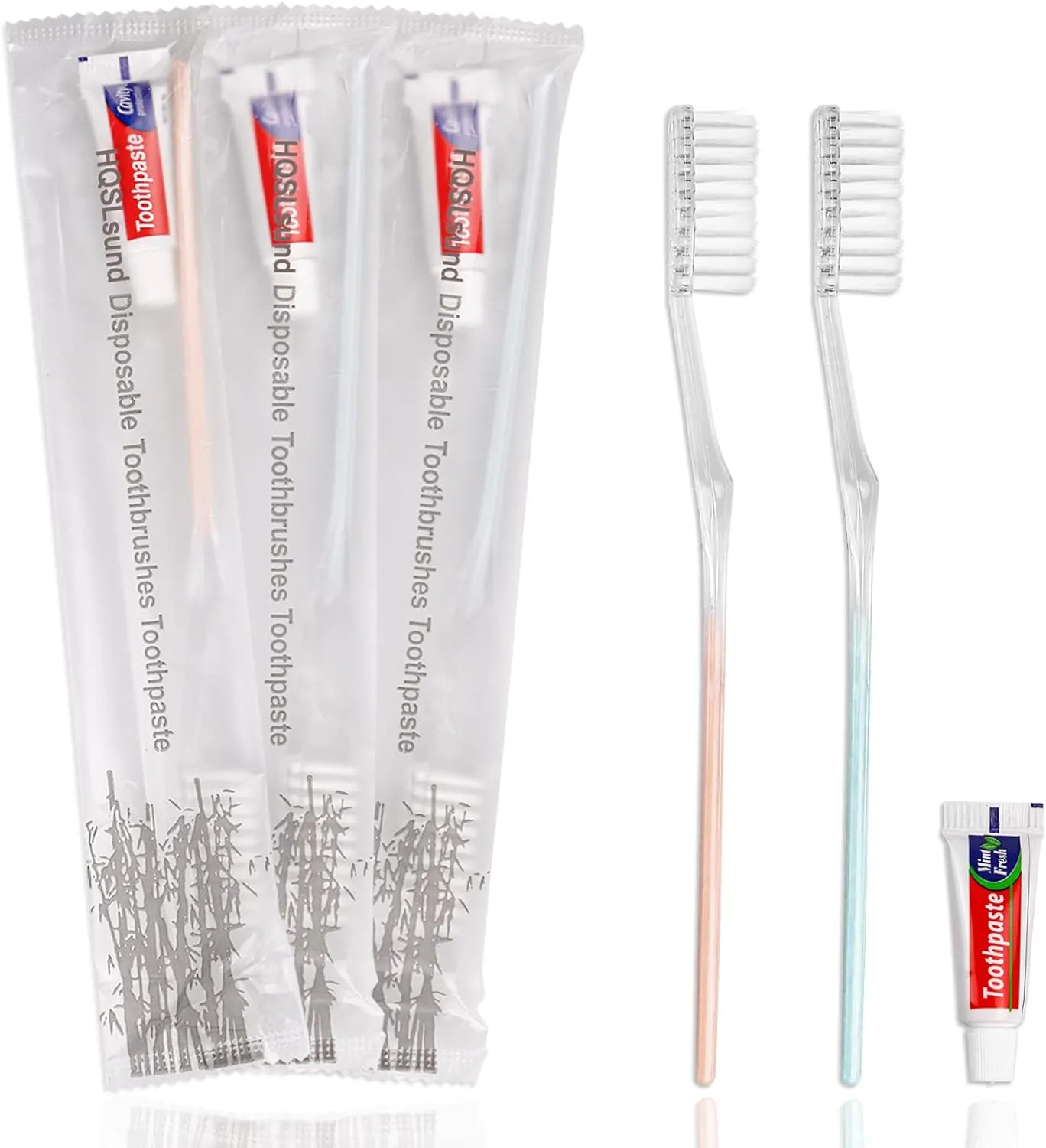 60 Pack Disposable Toothbrushes with Toothpaste Individually Wrapped (2colors)