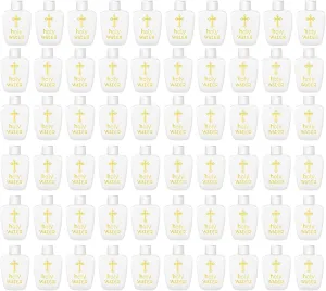 60Pcs Holy Water Bottles Plastic 2oz Holy Water Container Empty Containers with Gold Cross for Catholic Christian Halloween First Communion Gift Thanksgiving Baptism Party Church 60ml