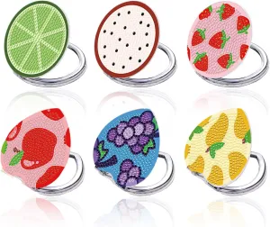 6pcs Diamond Painted Compact Mirror Fruit Design DIY Pocket Mirror Folding Purse Mirror with Magnification Diamond Dot Art Kits for Women