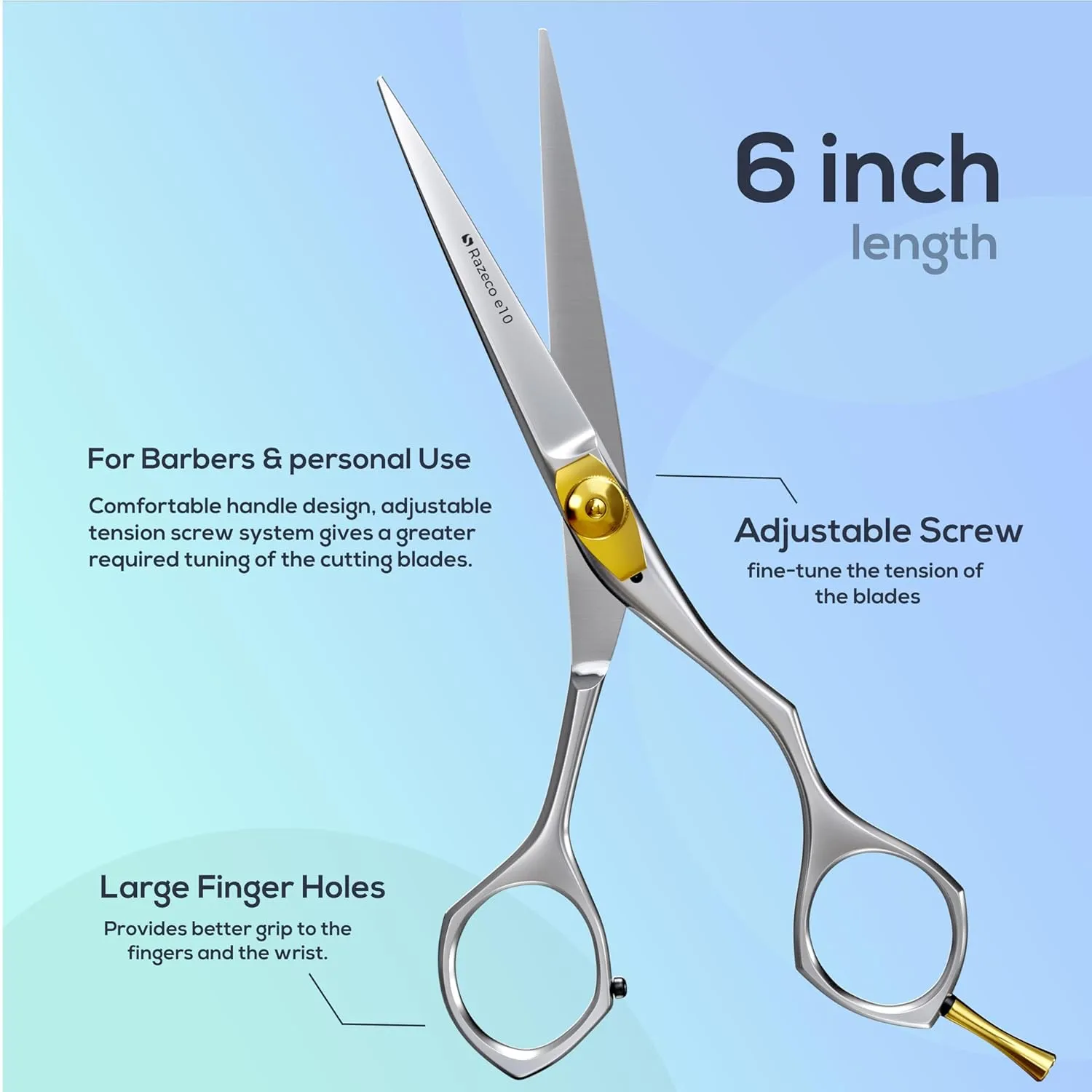 6" Hair Cutting Scissors for Professionals, Barbers & Hairdressers – Sharp Hair Shears for Cutting, Trimming, Grooming – Hair Scissors Professional for Men, Women, Adults