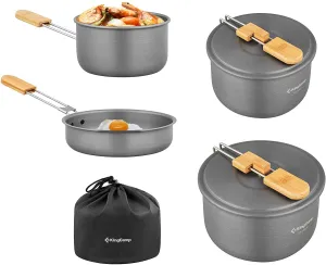 7-Piece Lightweight Aluminum Camping Cookware Set with Bamboo Handles