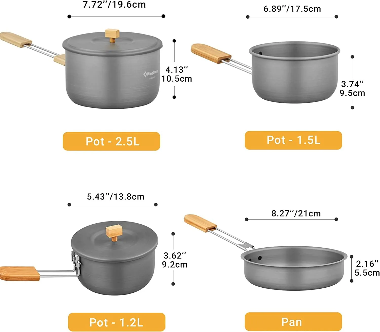 7-Piece Lightweight Aluminum Camping Cookware Set with Bamboo Handles
