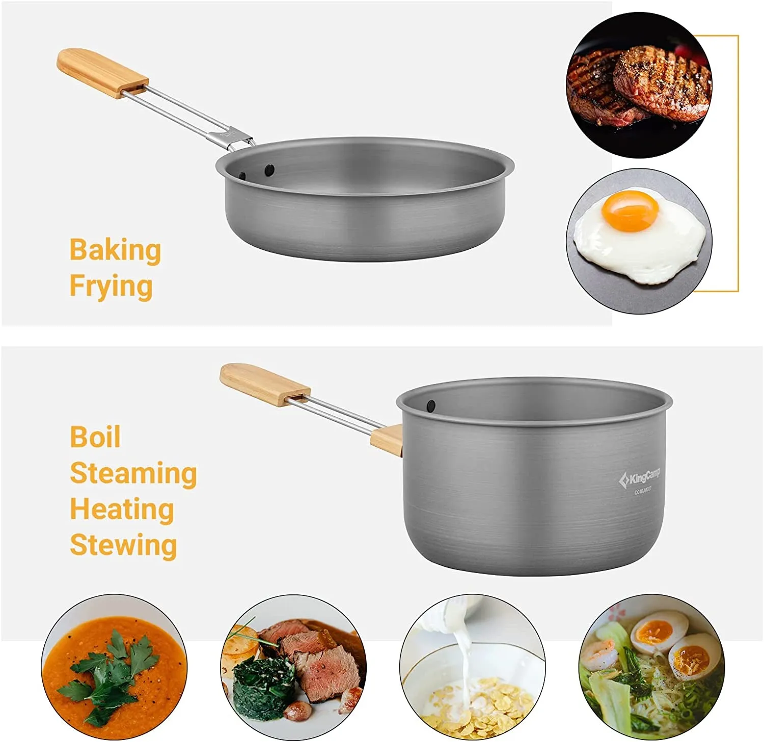 7-Piece Lightweight Aluminum Camping Cookware Set with Bamboo Handles