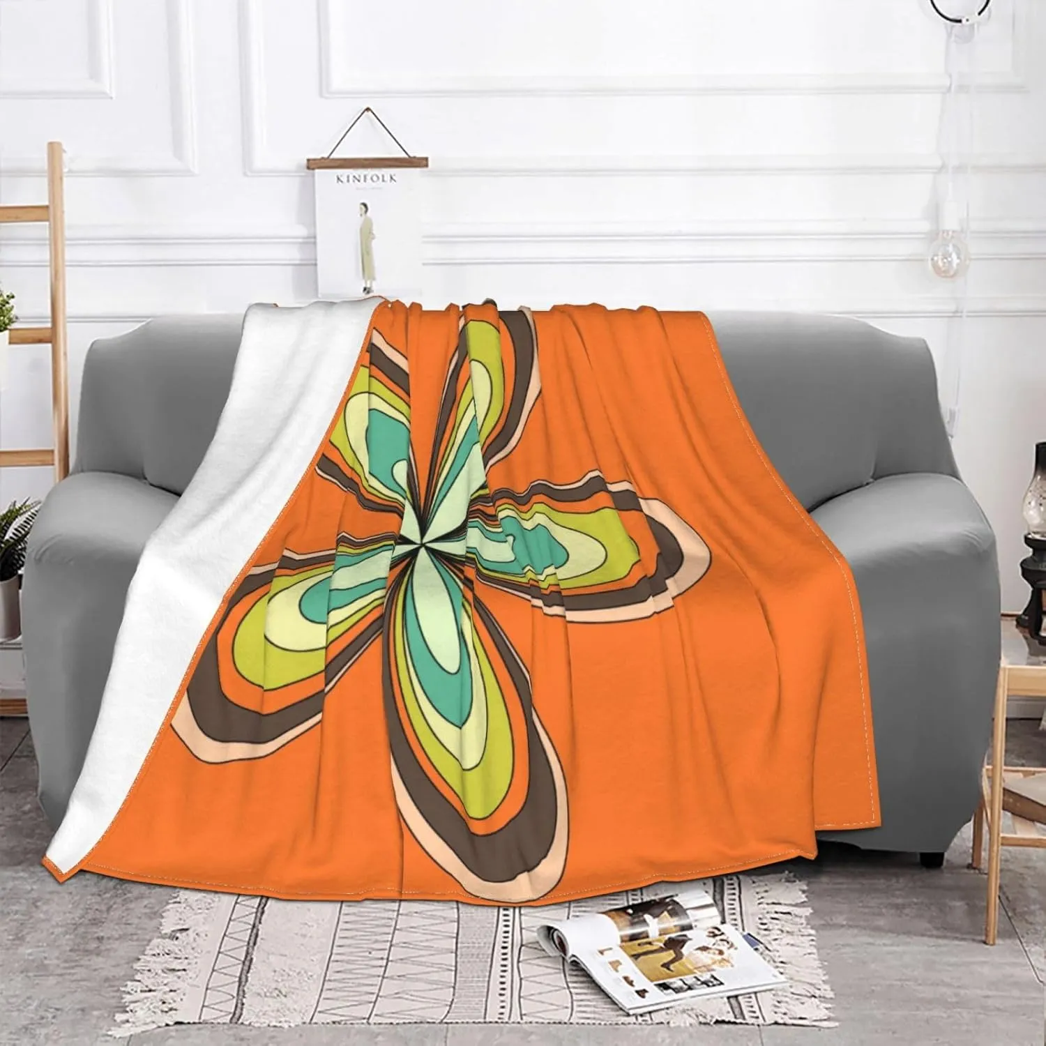 70'S Retro Spring Hippie Flower Power Light 60"X50" Flannel Blanket - 100% Soft Polyester, Lightweight and Warm, Suitable for Families, Camping, Travel