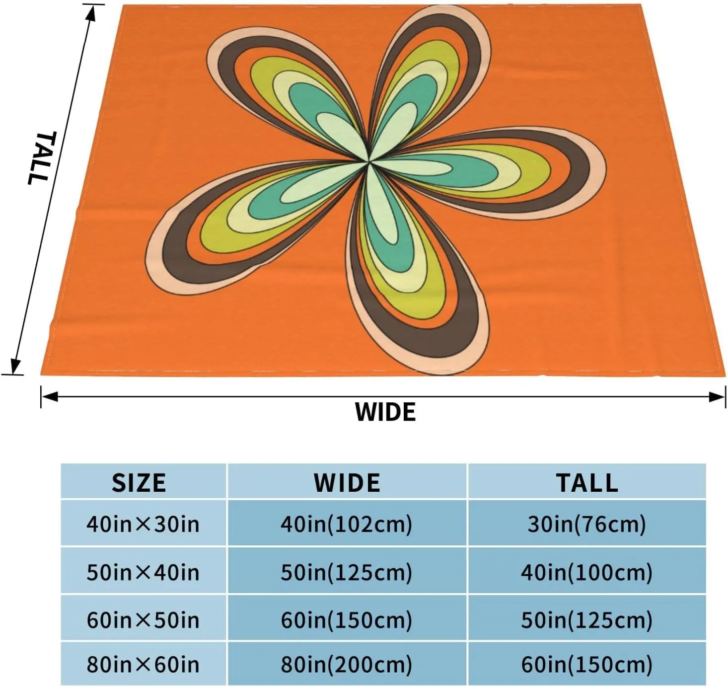 70'S Retro Spring Hippie Flower Power Light 60"X50" Flannel Blanket - 100% Soft Polyester, Lightweight and Warm, Suitable for Families, Camping, Travel