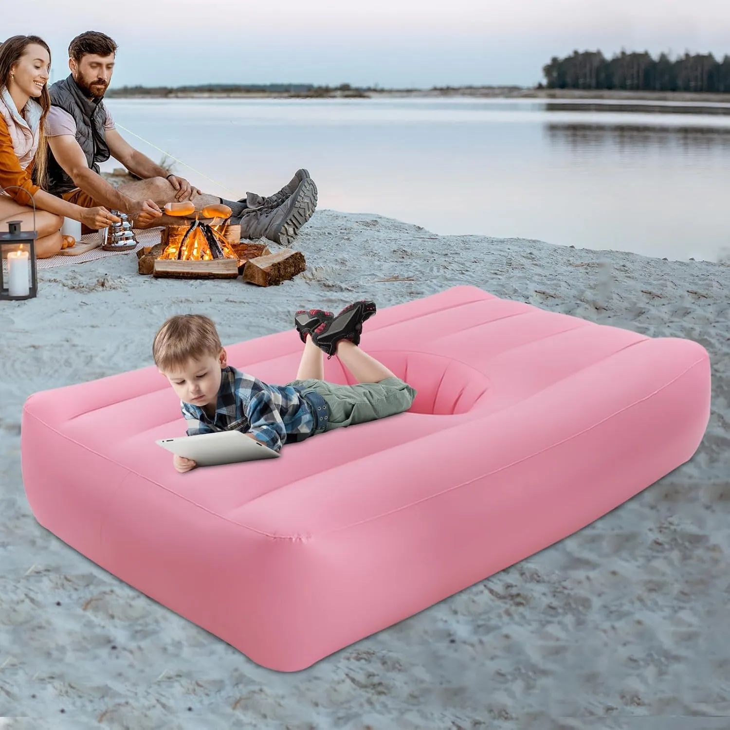 72 Inch Post Surgery Recovery Bed with Hole, Foldable PVC Inflatable Bed, PVC BBL Inflatable Bed with Electric Air Pump or Beach Tips, Poolside, Camping, Traveling, Hiking, Fishing (Pink)