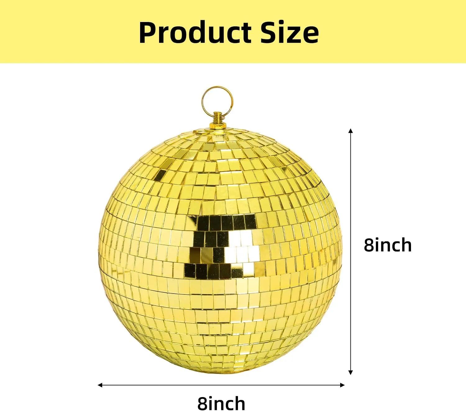 8 Inch Hanging Mirror Disco Ball: Gold Disco Balls Decorations Mirror Ball with Hanging Ring for Party Decor Home Events DJ Parties