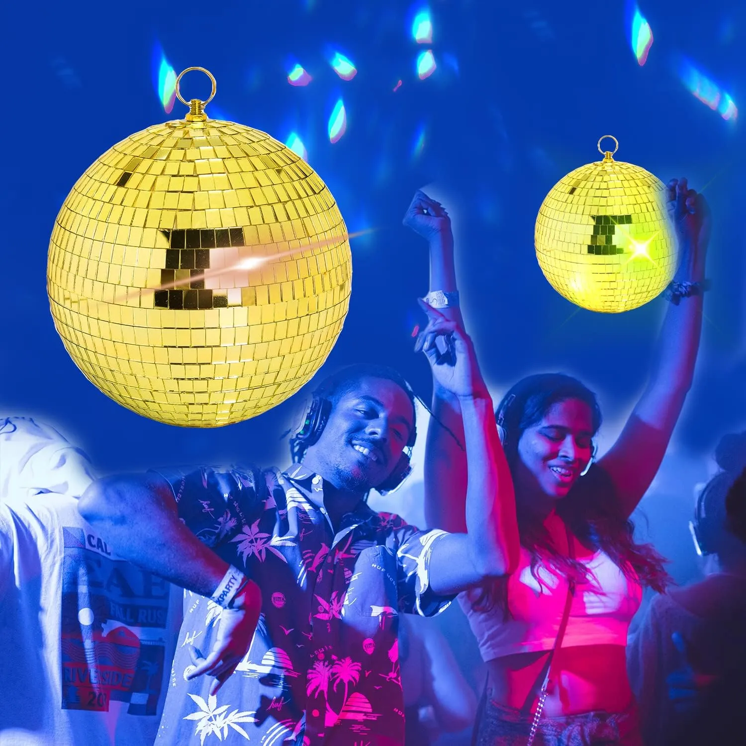 8 Inch Hanging Mirror Disco Ball: Gold Disco Balls Decorations Mirror Ball with Hanging Ring for Party Decor Home Events DJ Parties