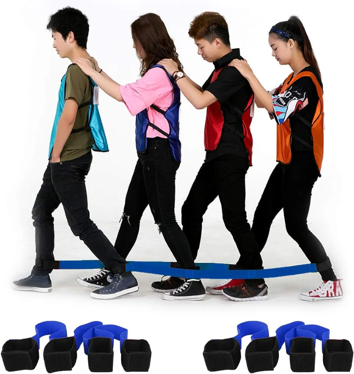 8 Pcs Fun-Filled 4-Legged Race Band Kit Cooperative Outdoor Game for Adults, Ideal for Birthday Parties, Team Bonding(Blue)