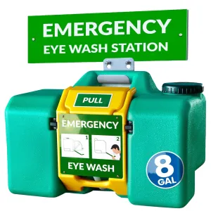 8gal Portable Eye Wash Station, Wall Mount Eyewash Station OSHA-Approved, Emergency Eye Wash Station with Mirror & Dual Spray, First Aid Eye Wash Units, Ansi Certified Eye Washing Station