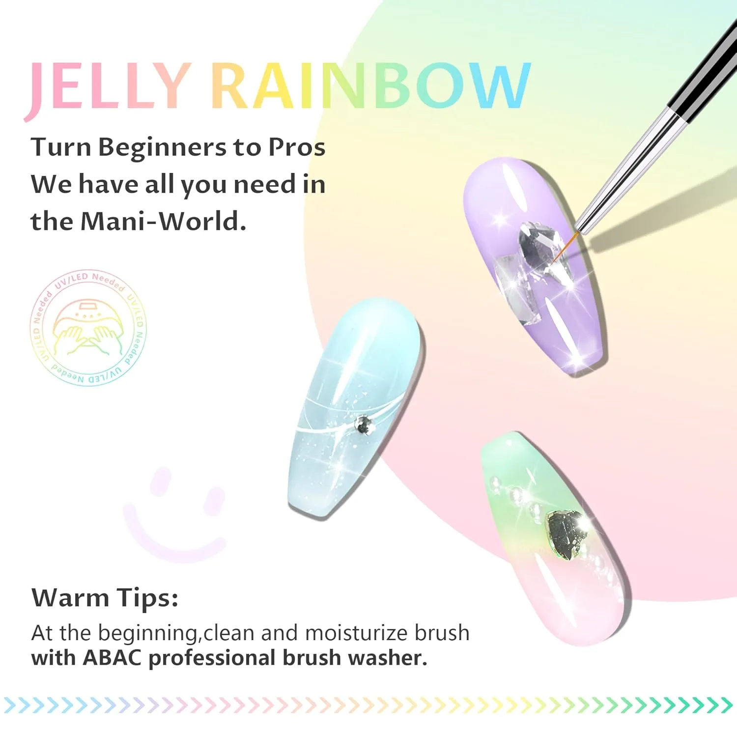 ABAC Solid Jelly Gel Polish Kit 24 Colors Hema Free w/Dual Brush - Transparent Vibrant Rainbow Hues,Non-Toxic Sheer Gel Polish Set for Summer Nails,Salon & Home Manicure