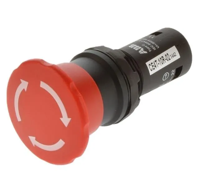 ABB CE4T-10R-02 Push Button Switch, 30 mm, Twist Release, 2 NC, Red