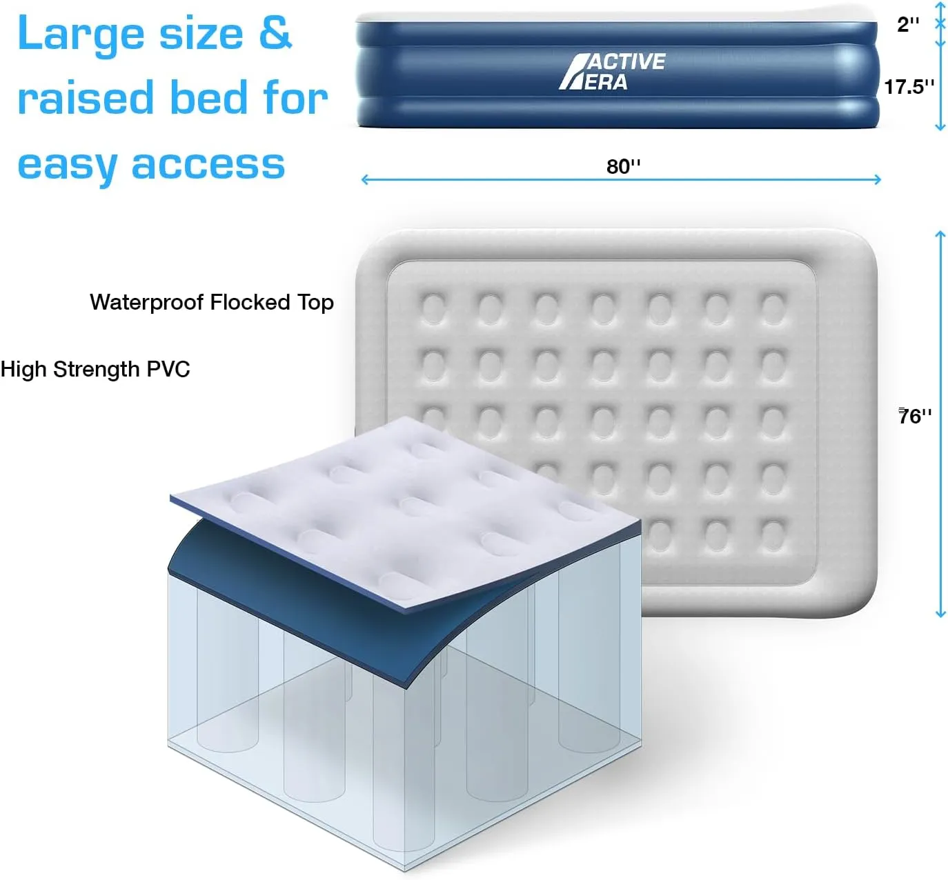 Active Era King Size Air Mattress with Built-in Pump Raised - Premium Elevated Inflatable Mattress Airbed with Raised Pillow - Puncture Resistant 19.5" Tall King Air Mattress with Waterproof Soft Top