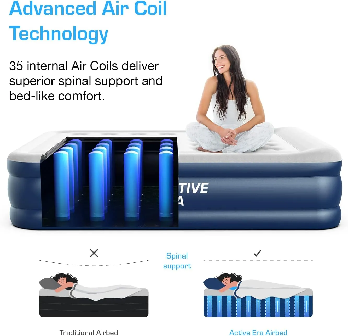 Active Era King Size Air Mattress with Built-in Pump Raised - Premium Elevated Inflatable Mattress Airbed with Raised Pillow - Puncture Resistant 19.5" Tall King Air Mattress with Waterproof Soft Top