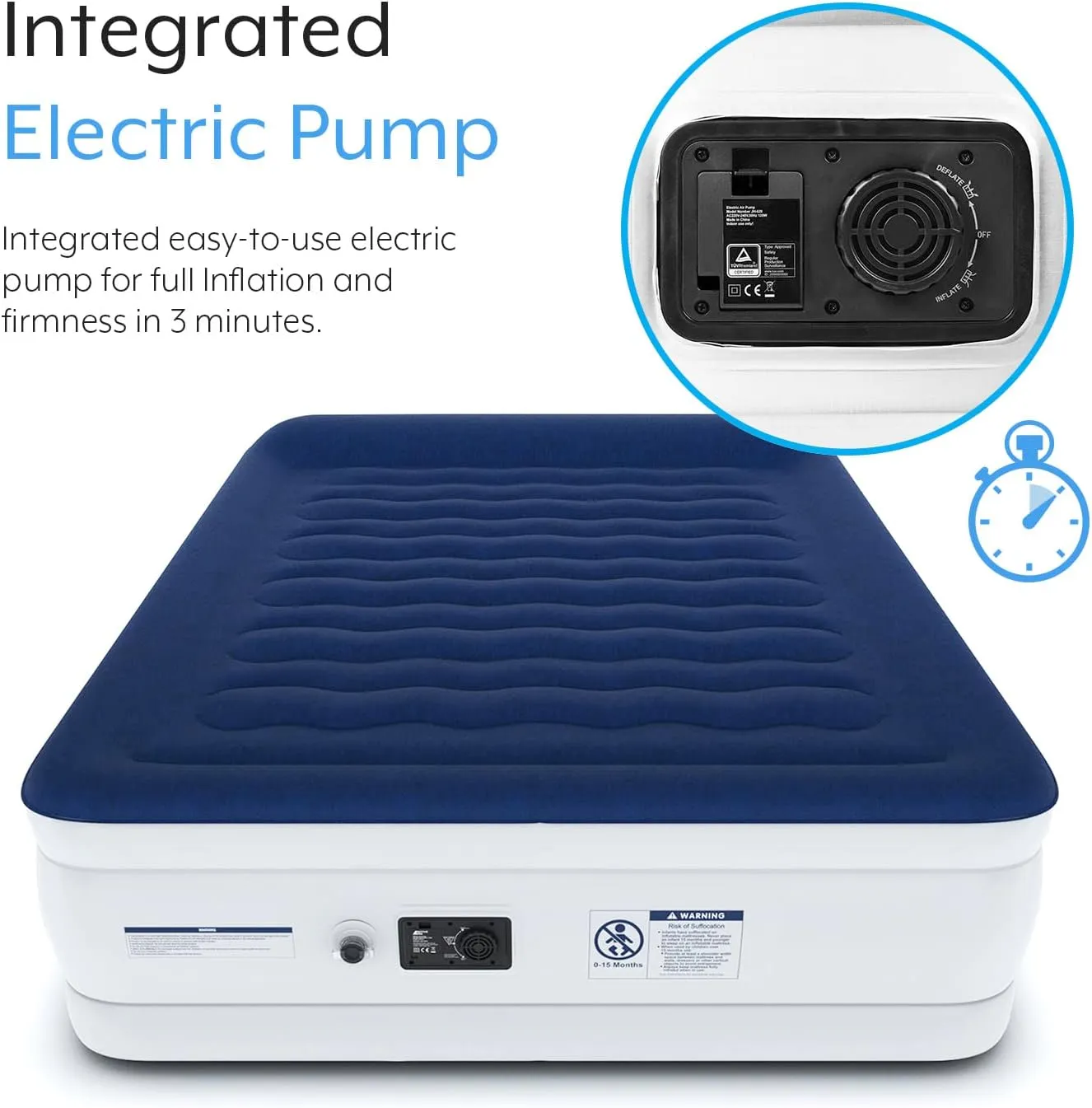 Active Era Luxury Queen, High Air Mattress with Built in Pump and Raised Pillow - Elevated Double, with Structured I-Beam Technology, Height 22" Tall Air Bed Queen Size