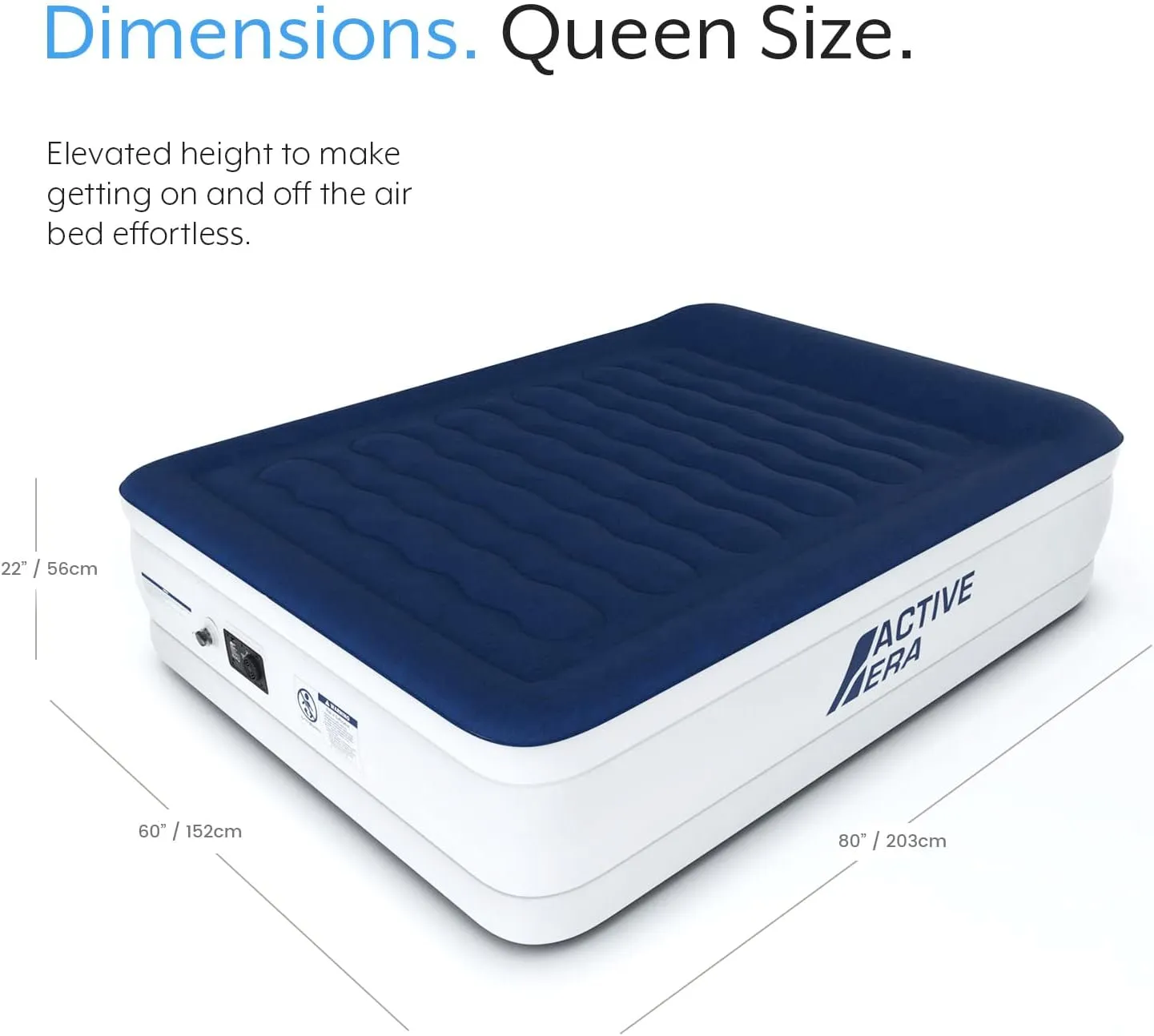 Active Era Luxury Queen, High Air Mattress with Built in Pump and Raised Pillow - Elevated Double, with Structured I-Beam Technology, Height 22" Tall Air Bed Queen Size