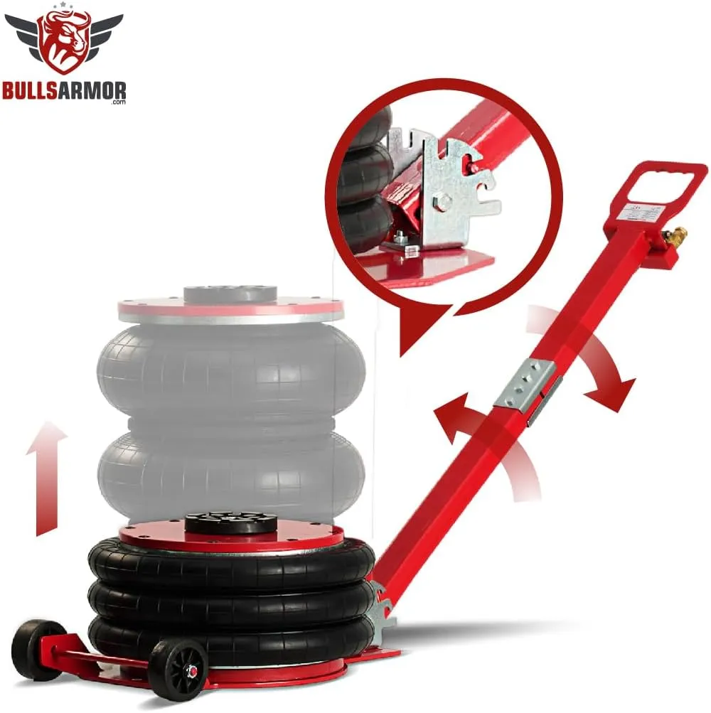 Air Jack 5 Ton (11,000 lbs) Capacity - Heavy Duty Triple Bag Pneumatic Air Bag Car Jack for Rapid Lift (Lifting Height Range: 5.9 – 15.8 inches) with Adjustable Handle – Lava Red