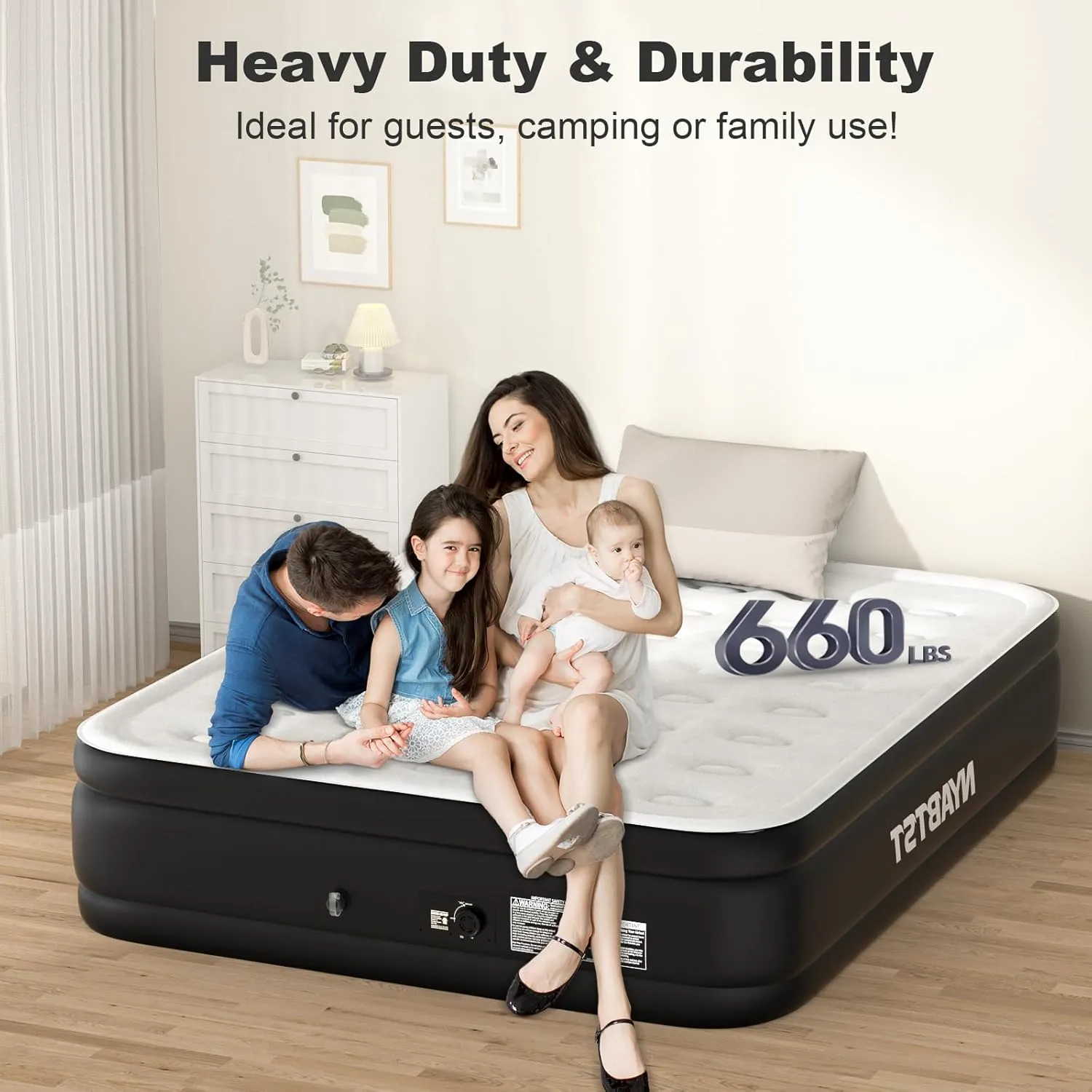 Air Mattress Queen with Built in Pump - 16 Inch Sturdy Blow Up Mattress - 3 Minutes Inflatable Mattress for Home or Camping - Air Bed Max Weight Capacity 660 lbs