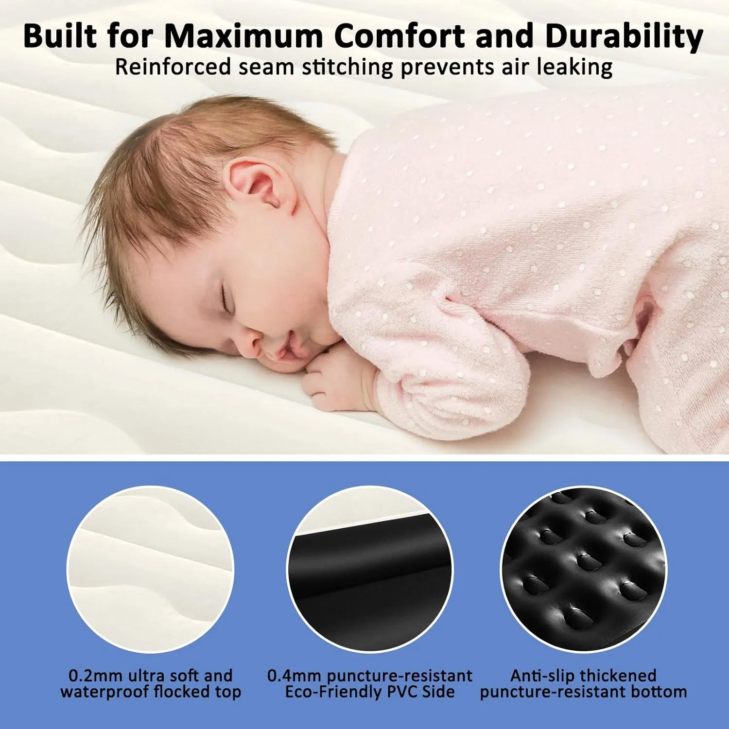 Air Mattress Queen with Built in Pump, 18" Elevated Inflatable Blow Up Mattress with Self-Inflation/Deflation, Soft Flocked Top Air Bed for Guest, Home,Camping, 80x60x18in, Max 660lb, Black