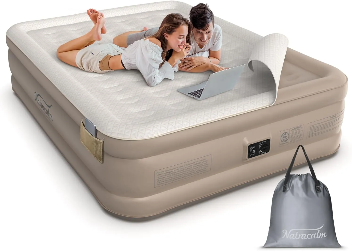 Air Mattress Queen with Built in Pump, Inflatable Mattress, Blow Up Mattress Queen, Upgraded Side Pocket, Ideal for Guest, Camping, Home, 3 Mins Inflation, Colchon Inflable, Air Bed