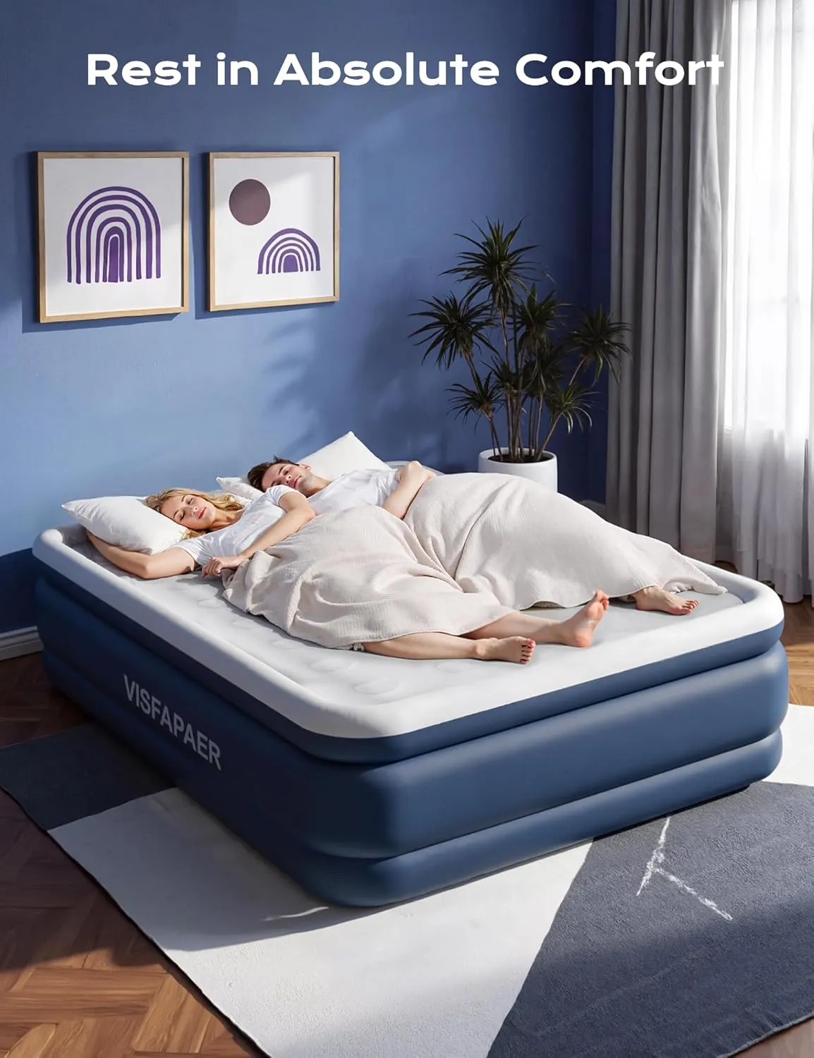 Air Mattress Queen with Built in Pump Raised, 18'' High Inflatable Mattress Electric Blow Up Mattress Fast Blow Up Bed Tall Comfortable Airbed for Camping, Home Guests, Travel w/ Carry Bag 650Lbs Max