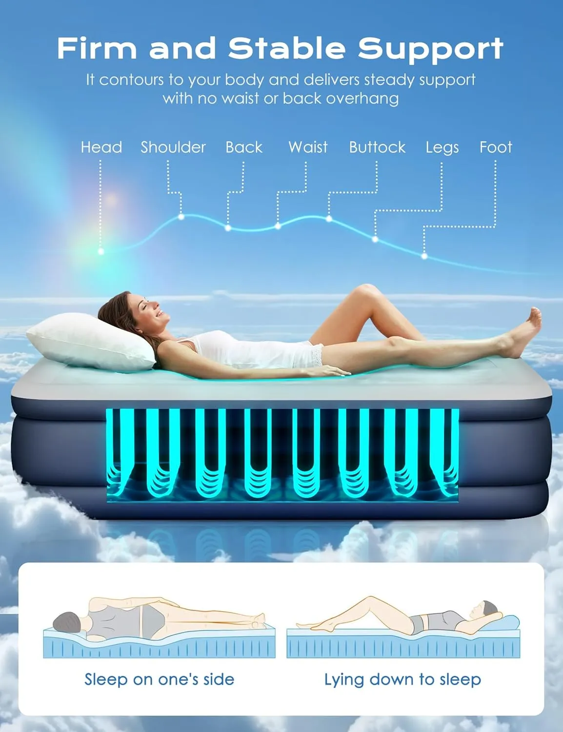 Air Mattress Queen with Built in Pump Raised, 18'' High Inflatable Mattress Electric Blow Up Mattress Fast Blow Up Bed Tall Comfortable Airbed for Camping, Home Guests, Travel w/ Carry Bag 650Lbs Max