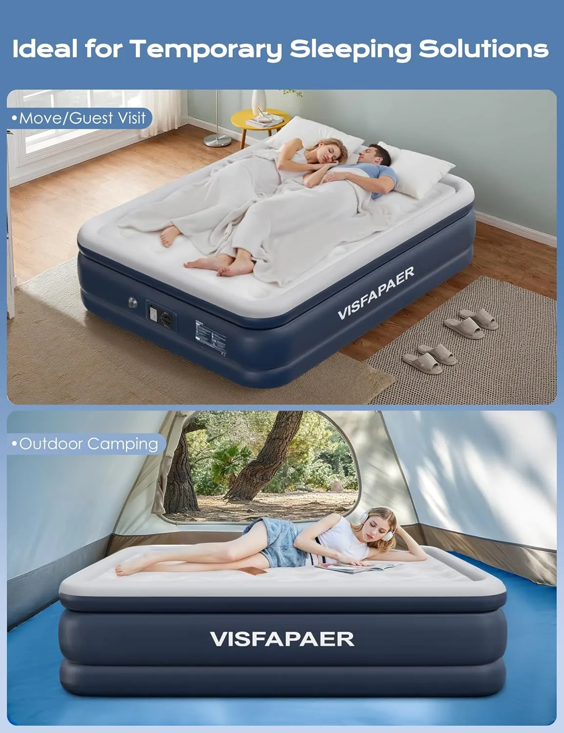 Air Mattress Queen with Built in Pump Raised, 18'' High Inflatable Mattress Electric Blow Up Mattress Fast Blow Up Bed Tall Comfortable Airbed for Camping, Home Guests, Travel w/ Carry Bag 650Lbs Max