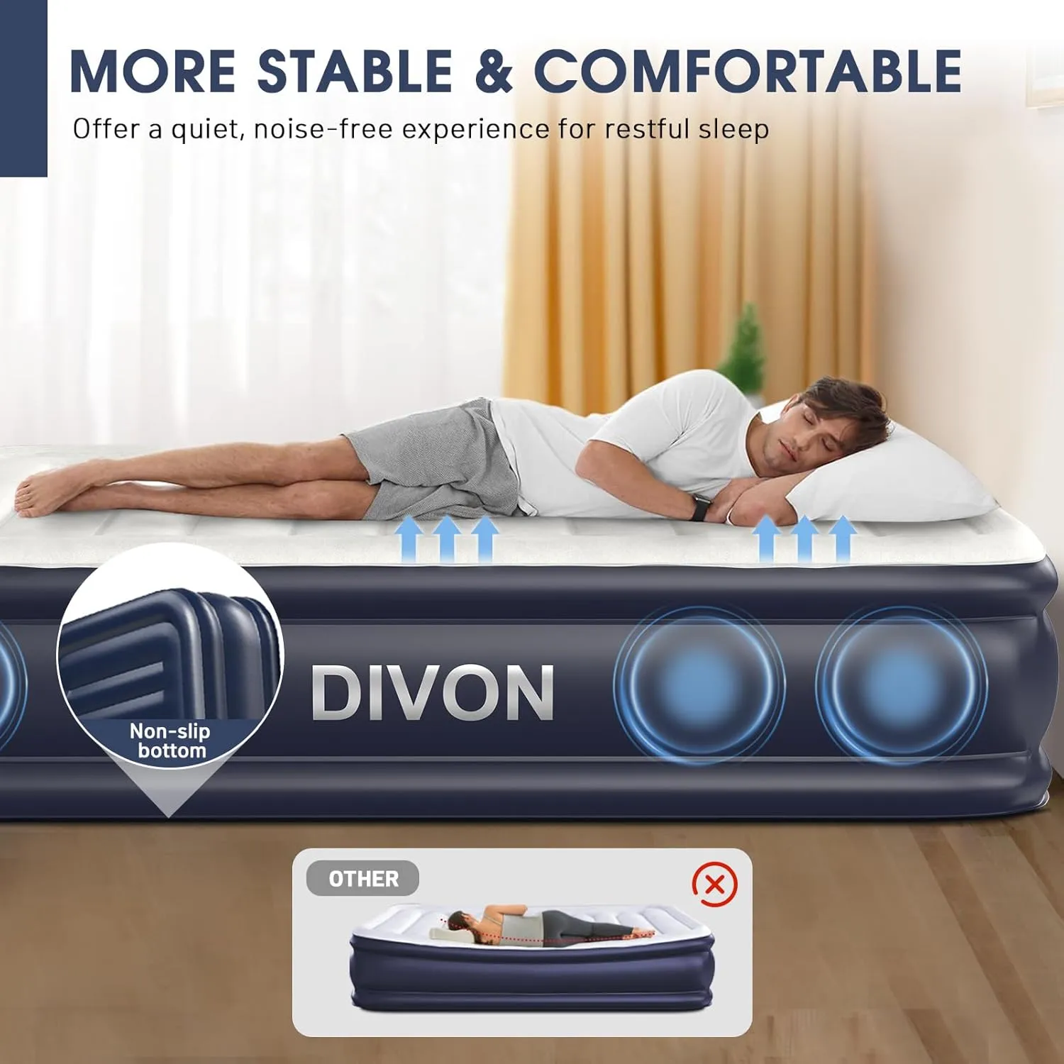 Air Mattress Queen With Built In Pump,18''Raised Blow Up Mattress 2 Mins Self-Inflation/Deflation,Upgraded Thicker Inflatable Mattress，Air Bed with Storage Bag for Guests,Home，Camping，660 lbs Max
