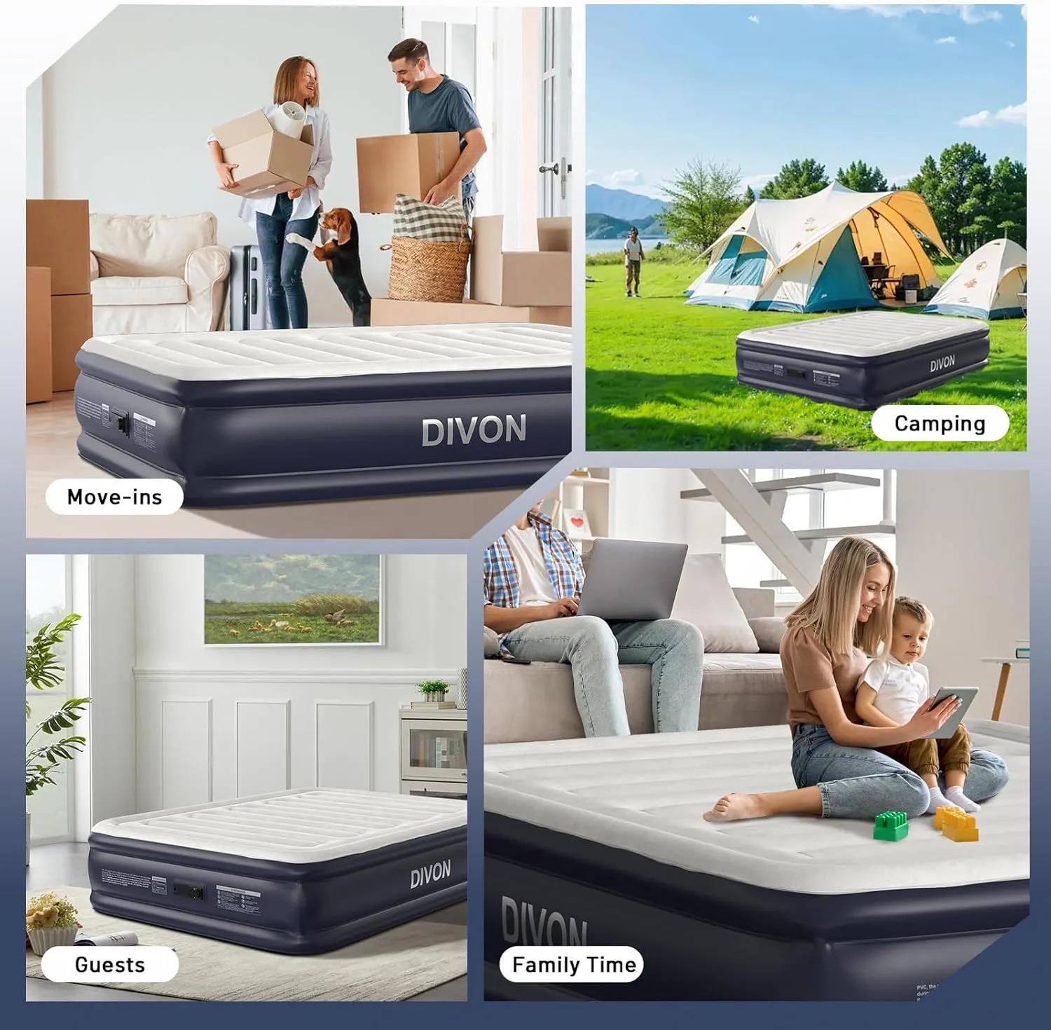 Air Mattress Queen With Built In Pump,18''Raised Blow Up Mattress 2 Mins Self-Inflation/Deflation,Upgraded Thicker Inflatable Mattress，Air Bed with Storage Bag for Guests,Home，Camping，660 lbs Max