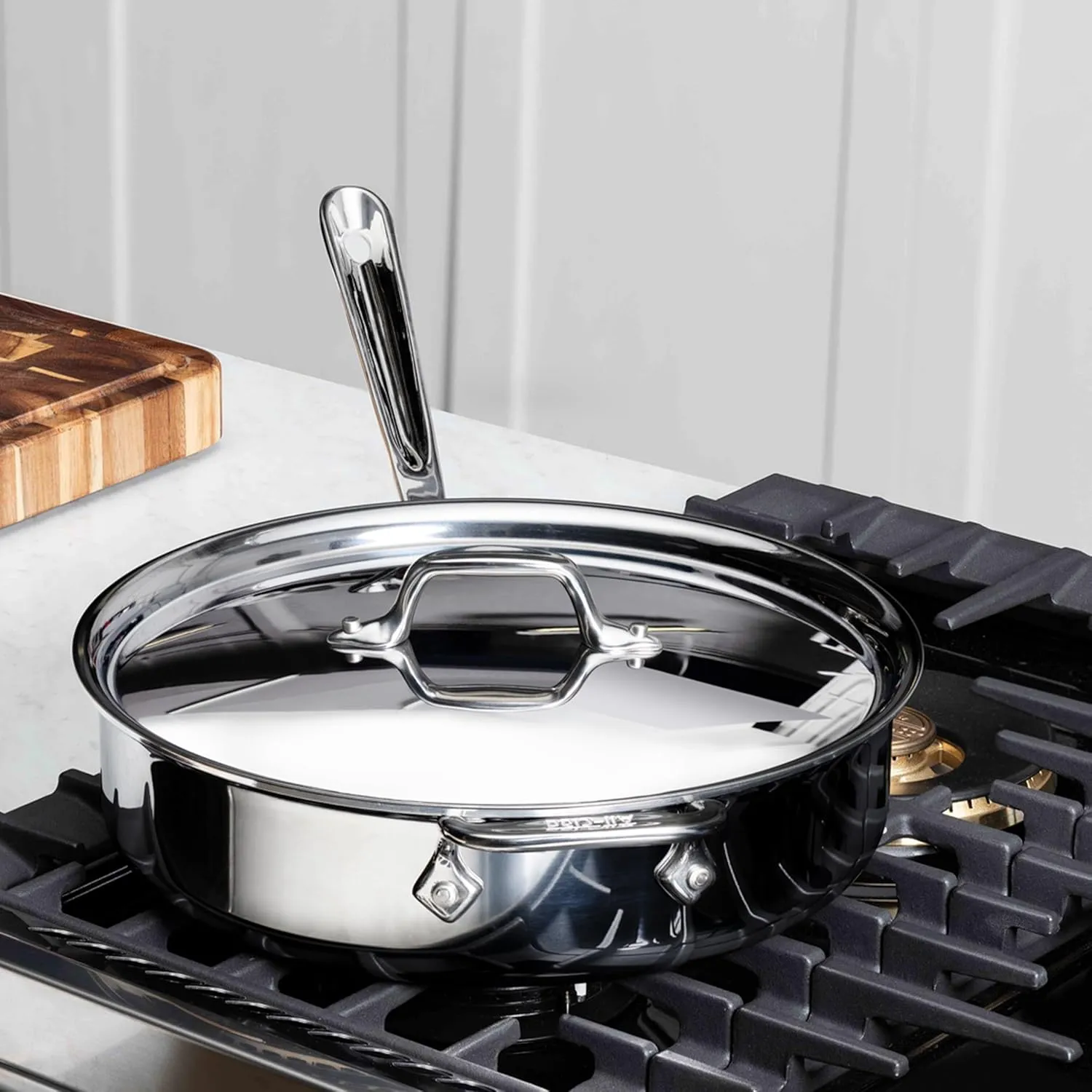 All-Clad D3 3-Ply Stainless Steel Sauté Pan 4 Quart Induction Oven Broiler Safe 600F Pots and Pans, Cookware Silver