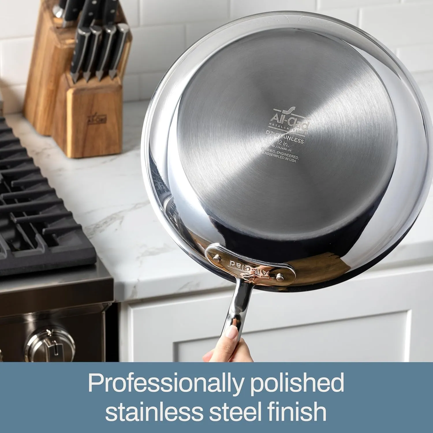 All-Clad D3 3-Ply Stainless Steel Sauté Pan 4 Quart Induction Oven Broiler Safe 600F Pots and Pans, Cookware Silver