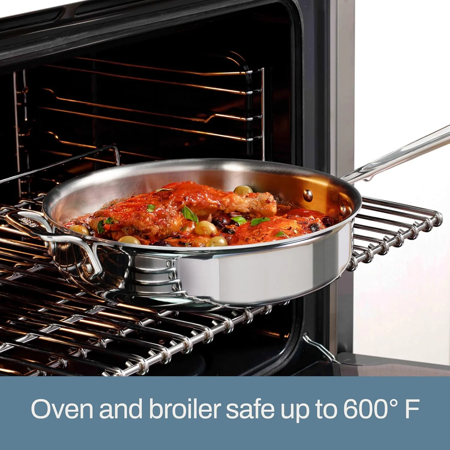 All-Clad D3 3-Ply Stainless Steel Sauté Pan 4 Quart Induction Oven Broiler Safe 600F Pots and Pans, Cookware Silver