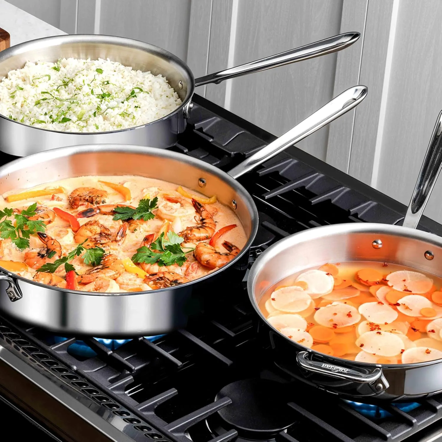 All-Clad D3 3-Ply Stainless Steel Sauté Pan 4 Quart Induction Oven Broiler Safe 600F Pots and Pans, Cookware Silver