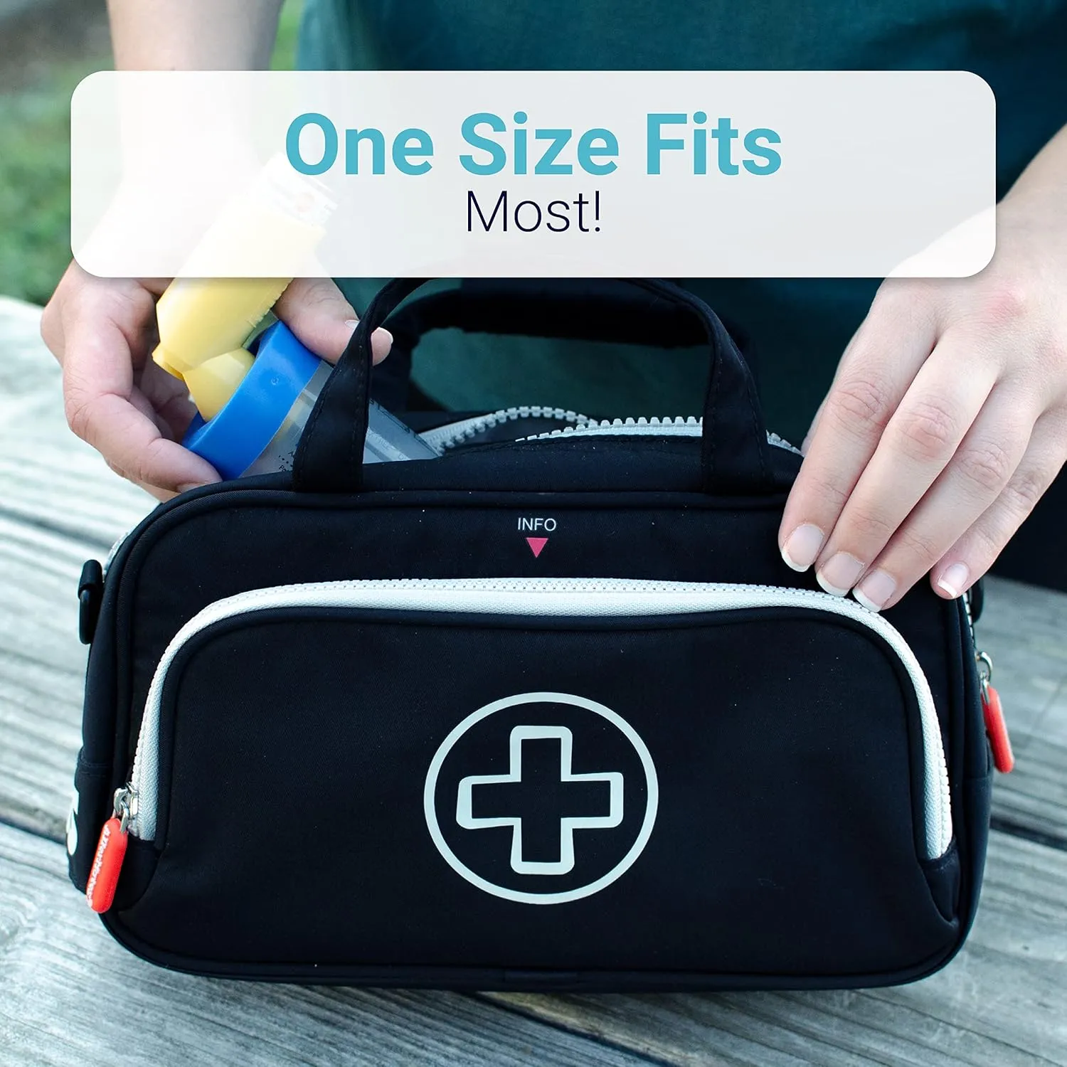Allermates Family Travel Essentials First Aid Empty Supplies Bag - Medicine Carry Case for Epi Pen, Insulin, Pill Bottle, Diabetic Aids, Asthma Spacer, Auvi Q, Allergy and Emergency Needs. (Black)