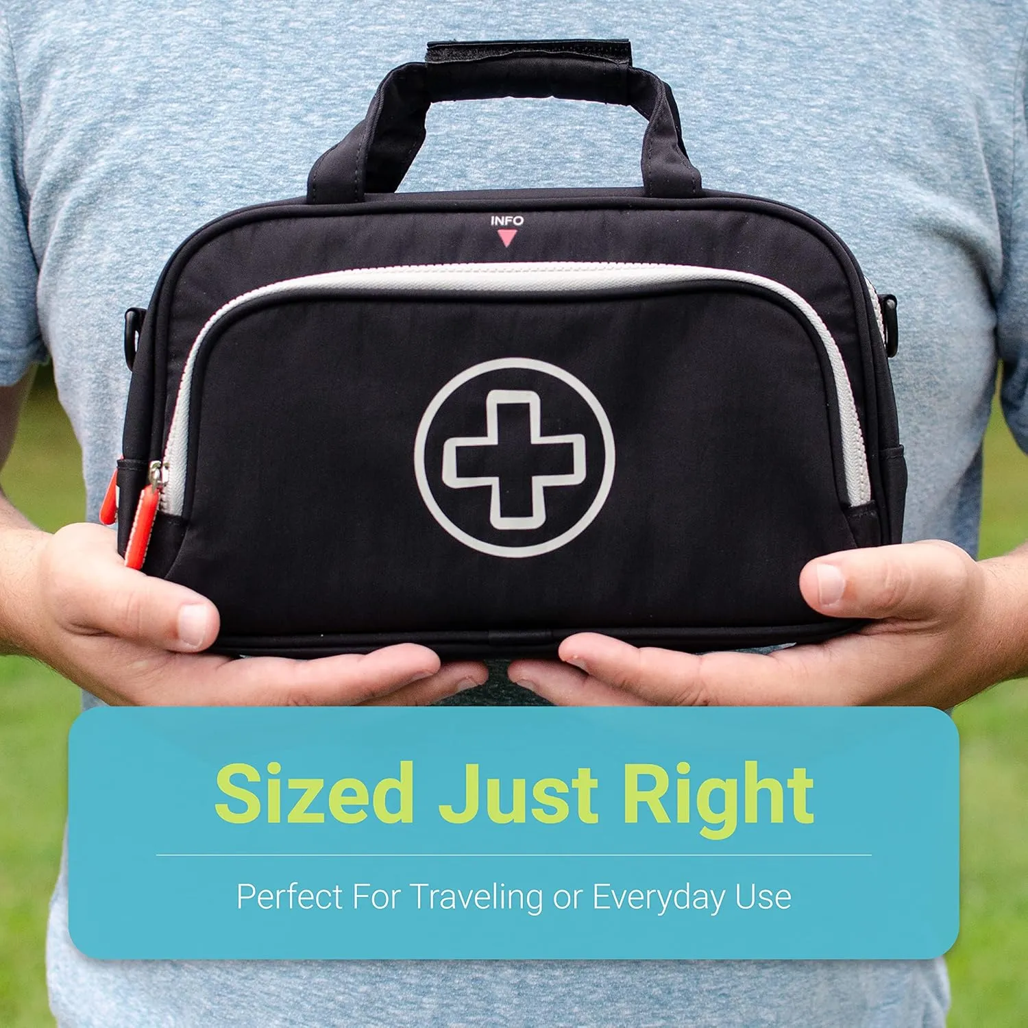 Allermates Family Travel Essentials First Aid Empty Supplies Bag - Medicine Carry Case for Epi Pen, Insulin, Pill Bottle, Diabetic Aids, Asthma Spacer, Auvi Q, Allergy and Emergency Needs. (Black)