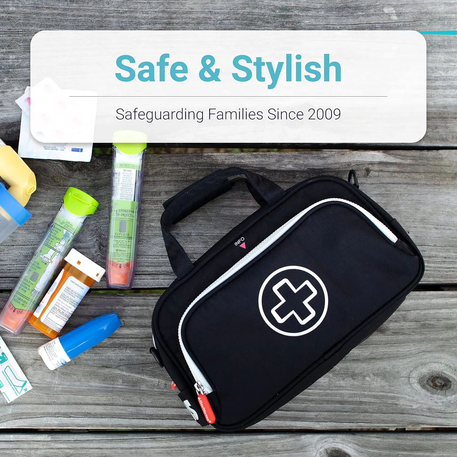 Allermates Family Travel Essentials First Aid Empty Supplies Bag - Medicine Carry Case for Epi Pen, Insulin, Pill Bottle, Diabetic Aids, Asthma Spacer, Auvi Q, Allergy and Emergency Needs. (Black)