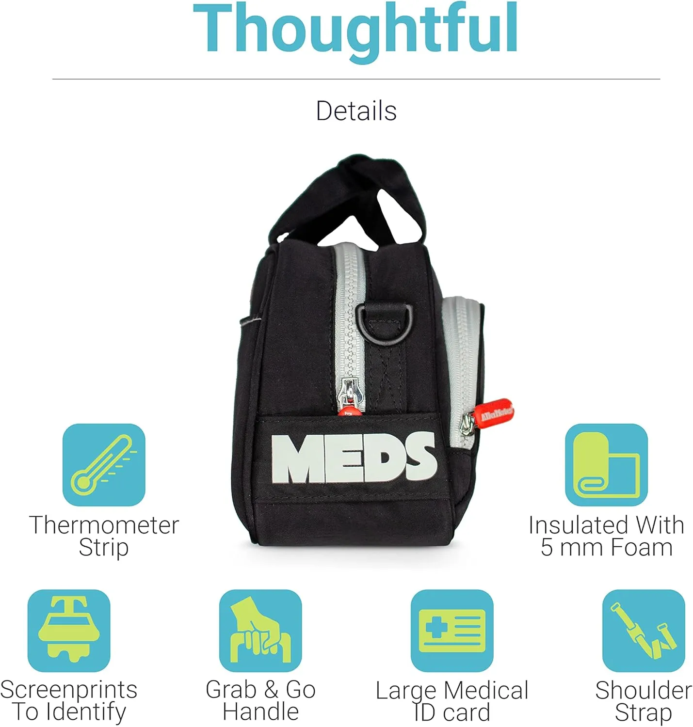 Allermates Family Travel Essentials First Aid Empty Supplies Bag - Medicine Carry Case for Epi Pen, Insulin, Pill Bottle, Diabetic Aids, Asthma Spacer, Auvi Q, Allergy and Emergency Needs. (Black)