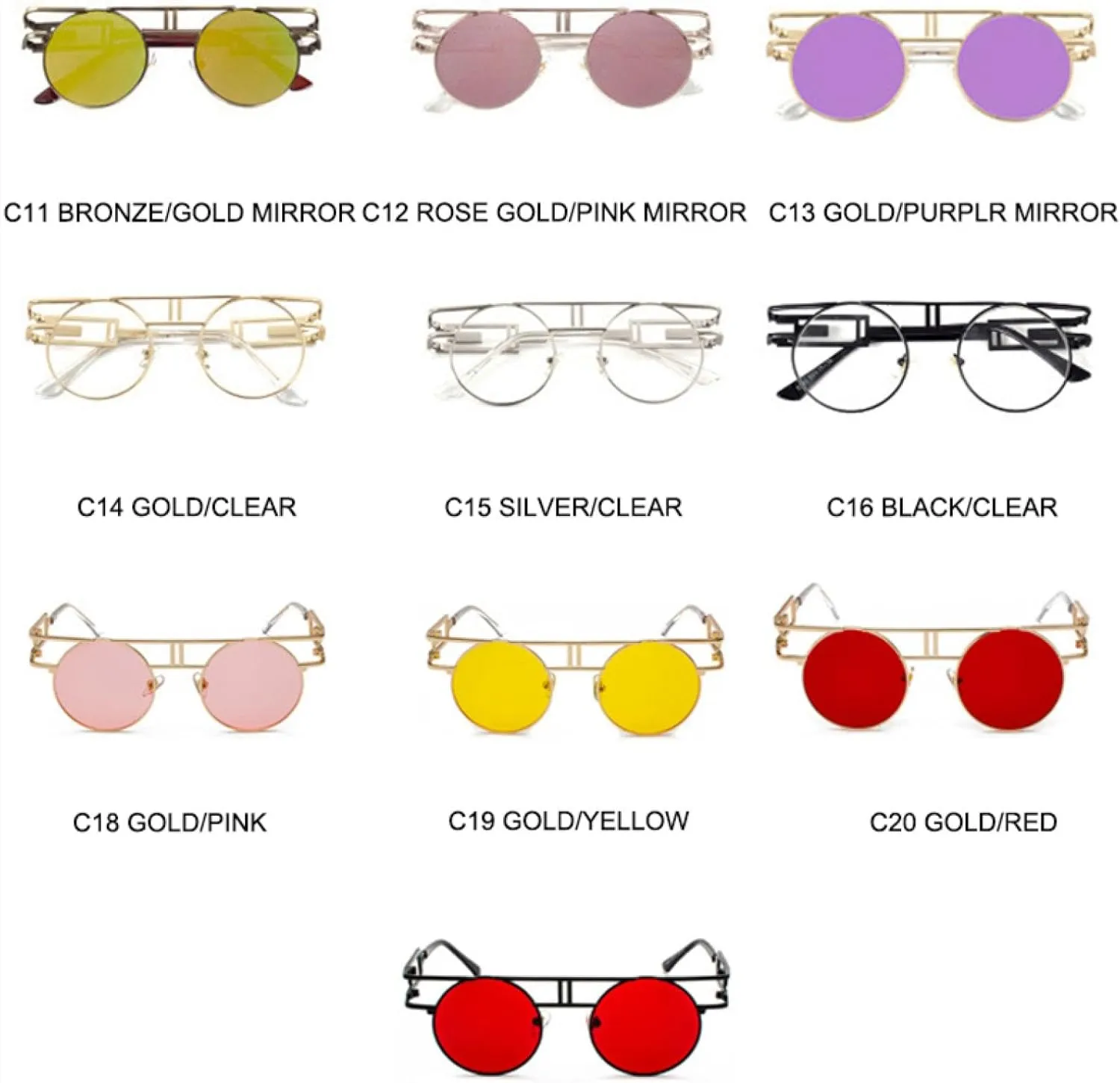 Alloy Round Women Men Trend Big Frames Mirror Sun Glasses Steampunk Eyeglasses Uv400