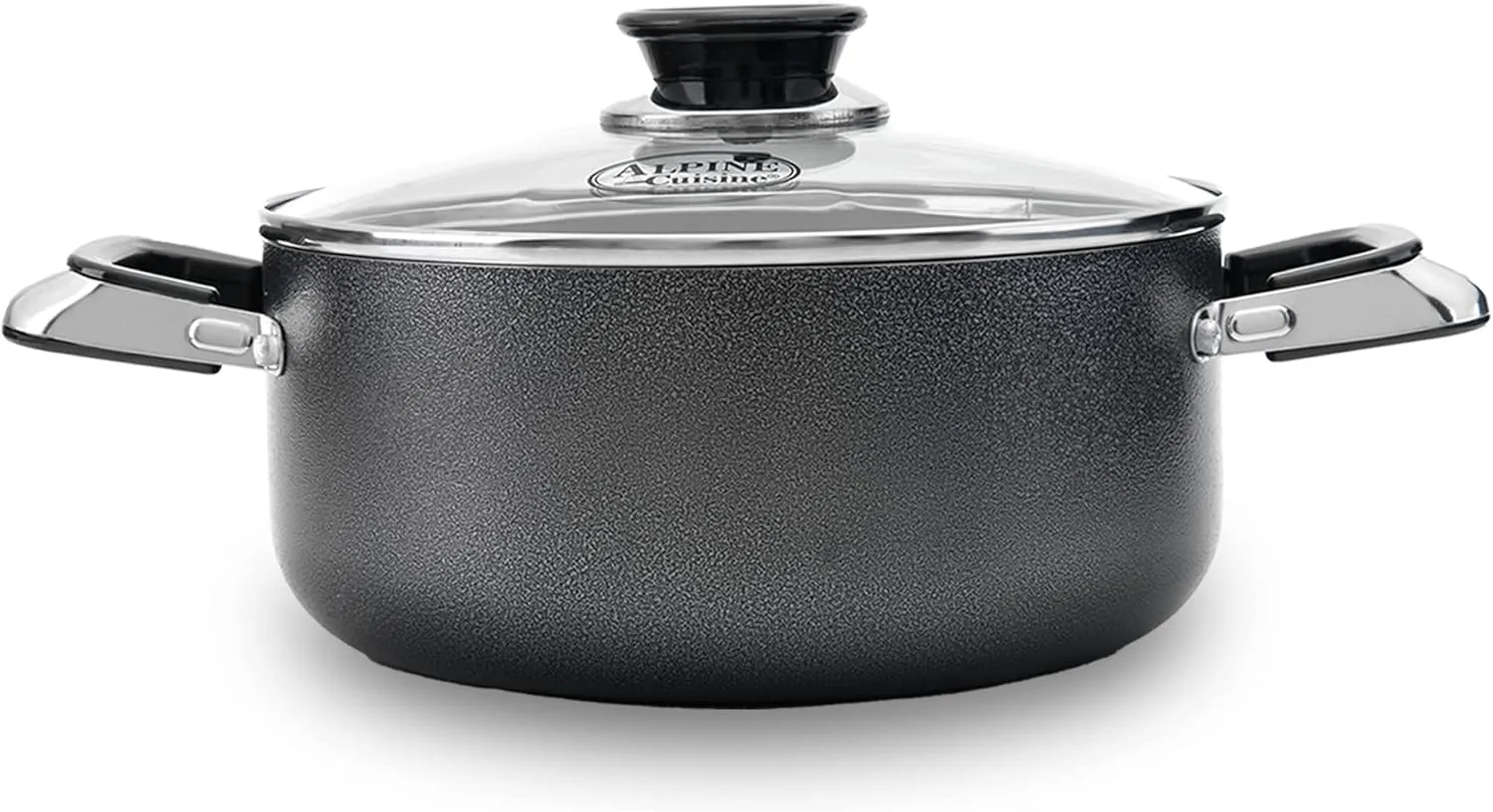 Alpine Cuisine 3 Quart Non-stick Stock Pot with Tempered Glass Lid and Carrying Handles, Multi-Purpose Cookware Aluminum Dutch Oven for Braising, Boiling, Stewing