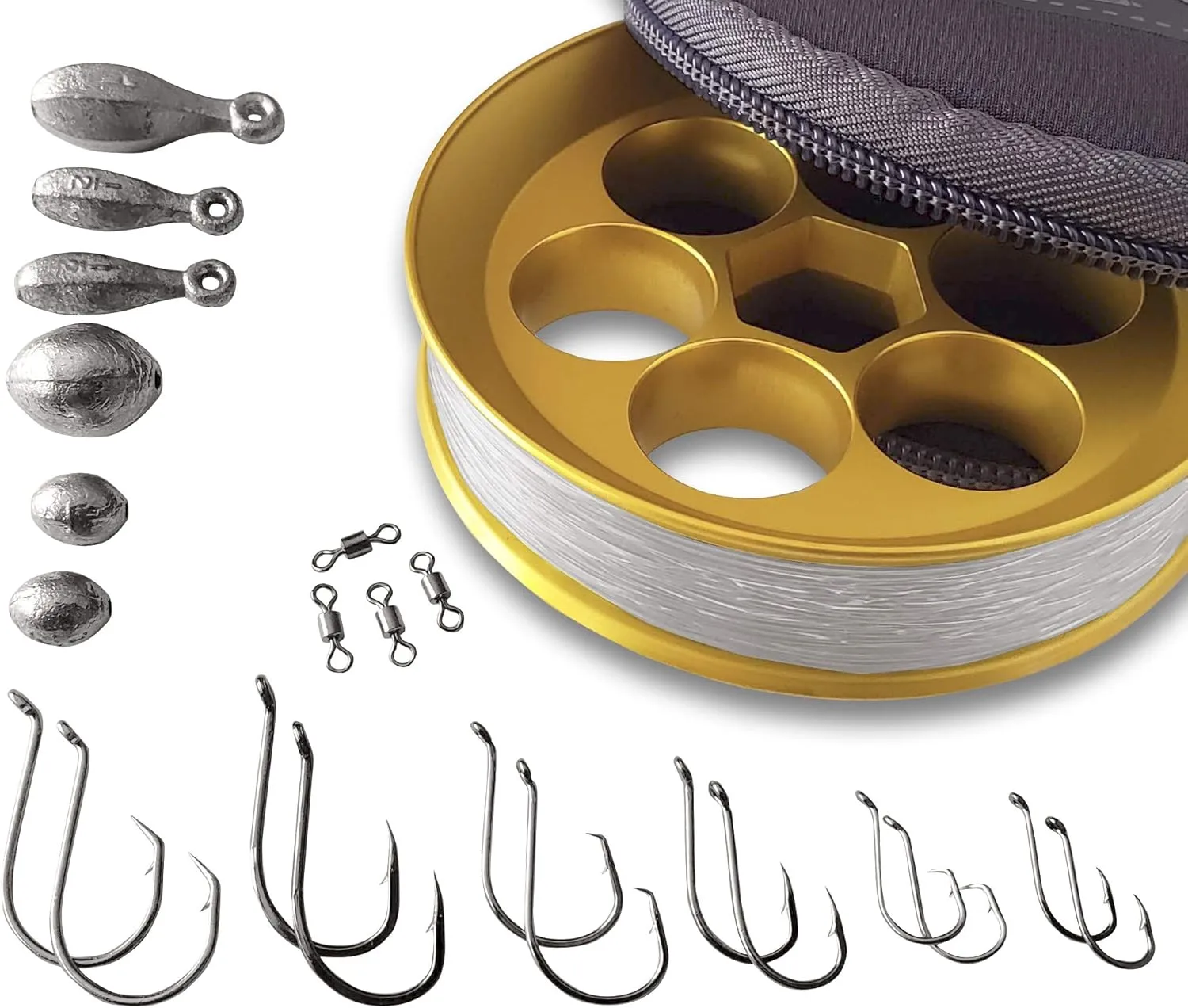 Aluminum Hand Line Reel Pocket/Travel Fishing Kit (30 lb Clear line)